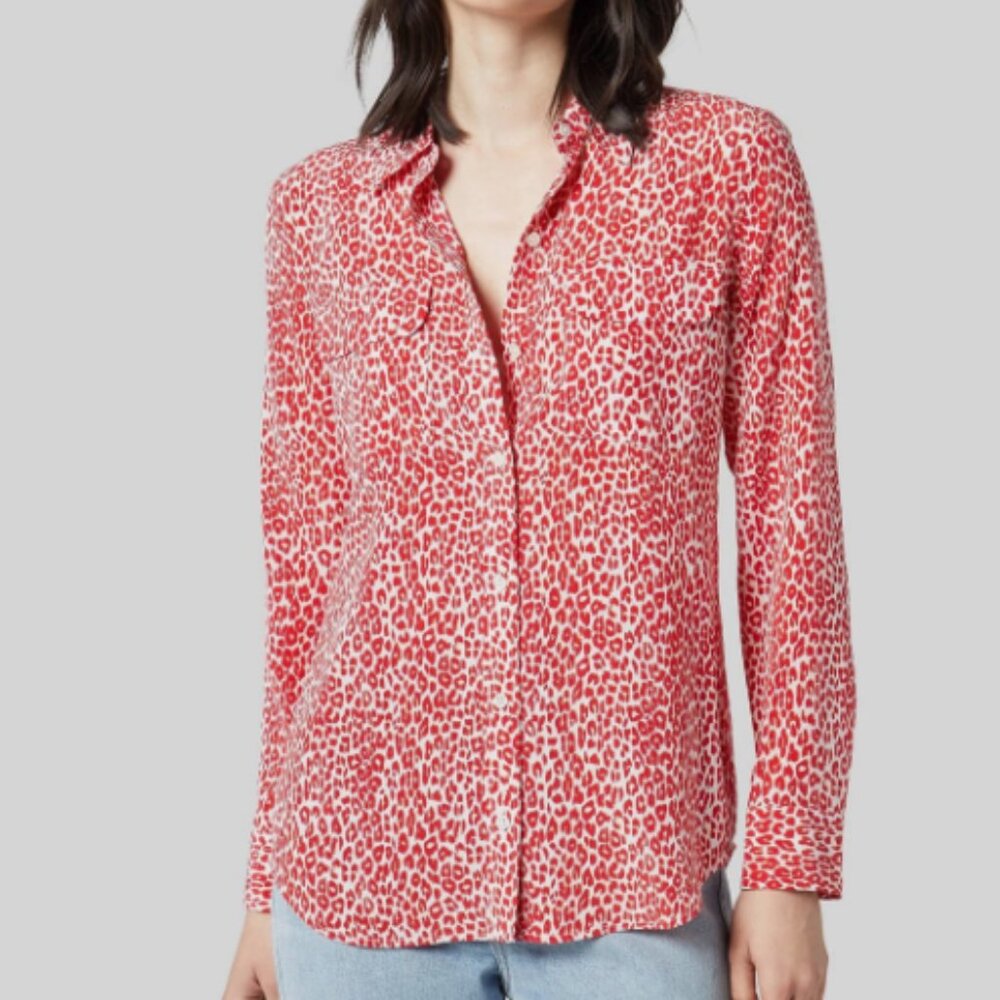 Equipment FR Silk Leopard Print Slim Signature Blouse Sz SM